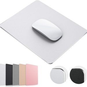 Mouse Pad, Silver Premium Hard Metal Aluminum Mousepad, Double Side Waterproof Ultra Smooth Mouse Pad for Fast and Accurate Mouse Control for Office and Gaming, 9.4 x 7.9inch