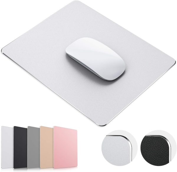 Mouse Pad, Silver Premium Hard Metal Aluminum Mousepad, Double Side Waterproof Ultra Smooth Mouse Pad for Fast and Accurate Mouse Control for Office and Gaming, 9.4 x 7.9inch
