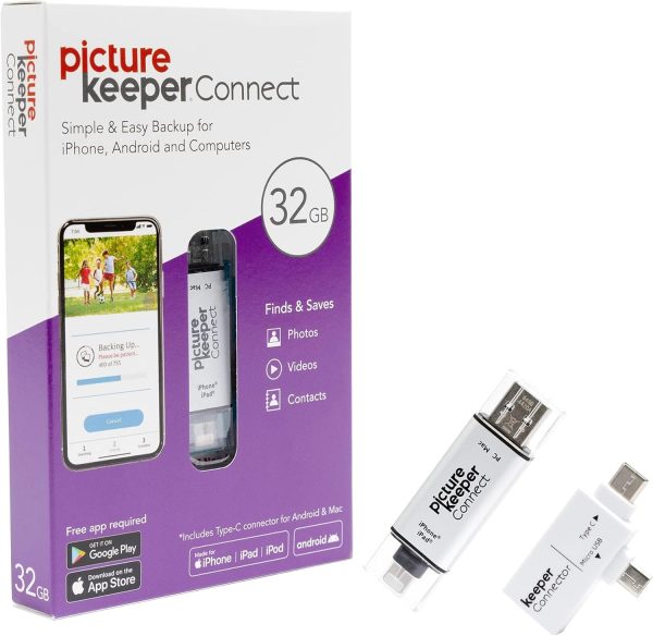 Picture Keeper Connect Photo & Video USB Flash Drive for Apple, Android, & PC Devices, 32GB Thumb Drive