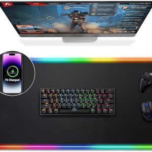 Gimars RGB Gaming Mouse Pad,15W Wireless Charging Mousepad with 10 Light Modes, Large Mousepad with Premium Smooth Surface, Non-Slip Mouse Mat for Gaming, Desk, PC,Office, 31.5x11.8x0.16inch