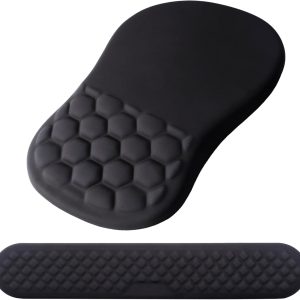 Mouse Pad Wrist Support, Laokiiy 2 in1 Keyboard Wrist Rest+ Ergonomic Mouse Pad, Non-Slip Wrist Rest for Computer Keyboard, Made Easy Typing & Relieve Wrist Pain（Black)