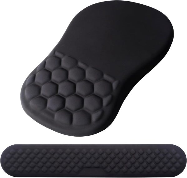 Mouse Pad Wrist Support, Laokiiy 2 in1 Keyboard Wrist Rest+ Ergonomic Mouse Pad, Non-Slip Wrist Rest for Computer Keyboard, Made Easy Typing & Relieve Wrist Pain（Black)