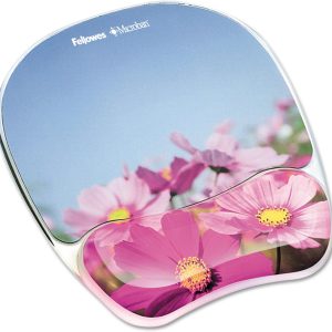 Fellowes Photo Gel Mouse Pad with Wrist Rest with Microban Protection, 9.25 x 7.87, Pink Flowers Design