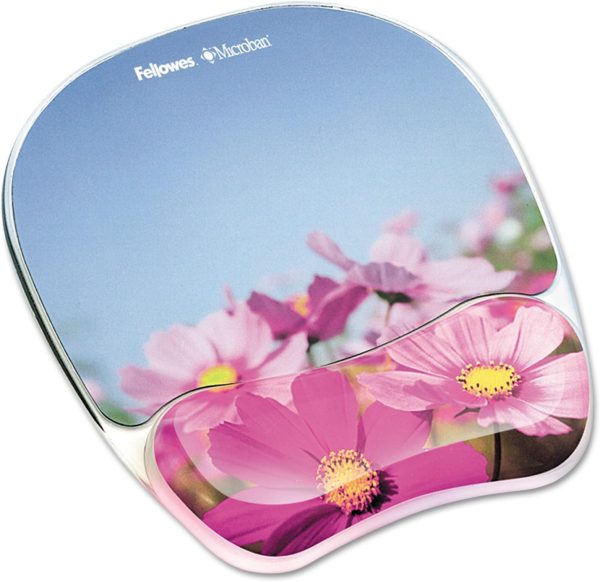 Fellowes Photo Gel Mouse Pad with Wrist Rest with Microban Protection, 9.25 x 7.87, Pink Flowers Design