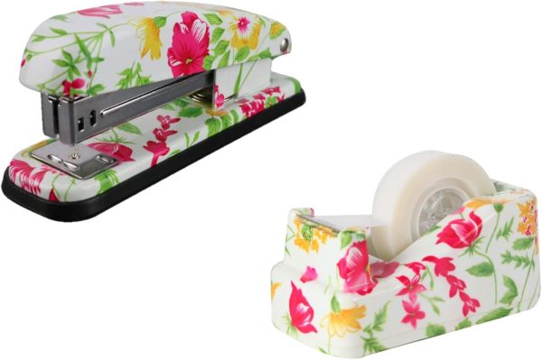 VIBRANZ-LAB Home Office Desk Supplies Home Office Supplies Fun Desk Accessories College Essentials College School Supplies Cool Items Compact Desk Set of Cute Tape Dispenser, Staplers Office Stapler