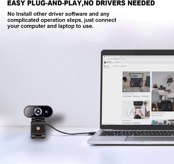 Webcam HD 1080P Video, Buit-in Microphone, Computer USB Web Cam with Tripod and Privacy Cover, Plug and Play, PC Webcam for Video Calling, Conferencing, Compatible with Desktop, Laptop - Image 6