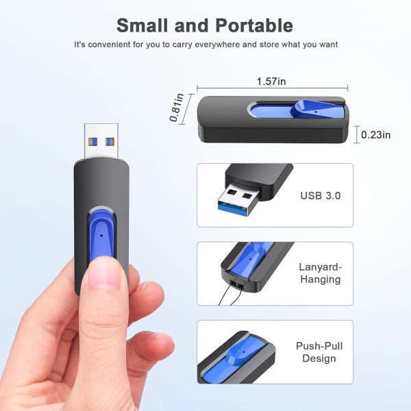 JUANWE USB Flash Drive 256GB High Speed 3.0 Memory Stick Flash Drive Retractable Slide 256GB Jump Drive Zip Drive USB for Computers PC Laptop with Lanyard Hole - Image 3