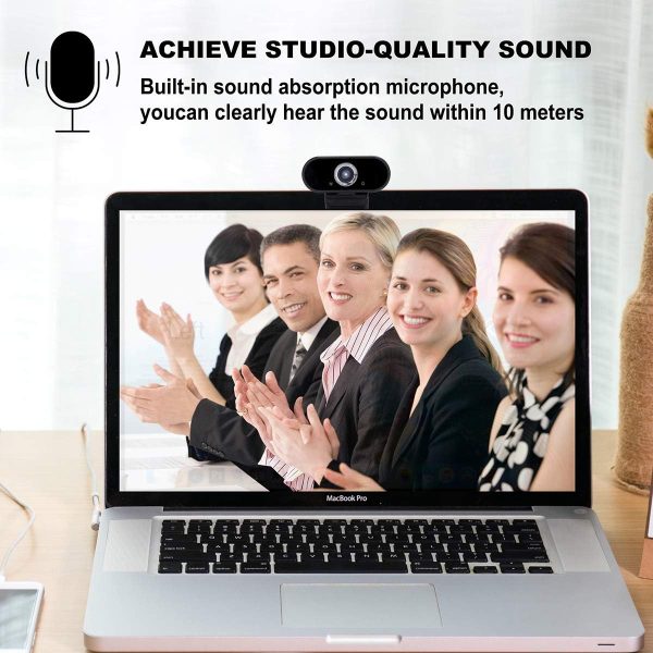 Webcam HD 1080P Video, Buit-in Microphone, Computer USB Web Cam with Tripod and Privacy Cover, Plug and Play, PC Webcam for Video Calling, Conferencing, Compatible with Desktop, Laptop - Image 3