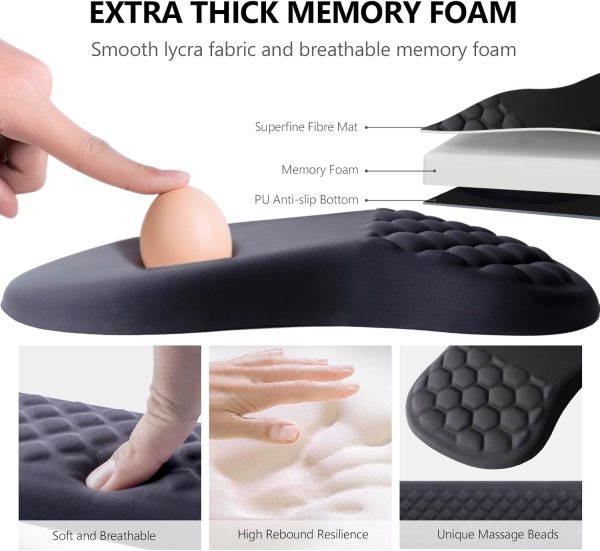 Mouse Pad Wrist Support, Laokiiy 2 in1 Keyboard Wrist Rest+ Ergonomic Mouse Pad, Non-Slip Wrist Rest for Computer Keyboard, Made Easy Typing & Relieve Wrist Pain（Black) - Image 4