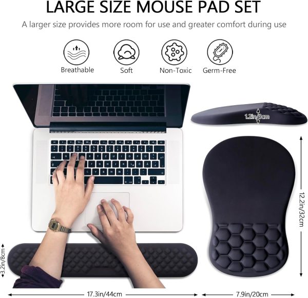 Mouse Pad Wrist Support, Laokiiy 2 in1 Keyboard Wrist Rest+ Ergonomic Mouse Pad, Non-Slip Wrist Rest for Computer Keyboard, Made Easy Typing & Relieve Wrist Pain（Black) - Image 3