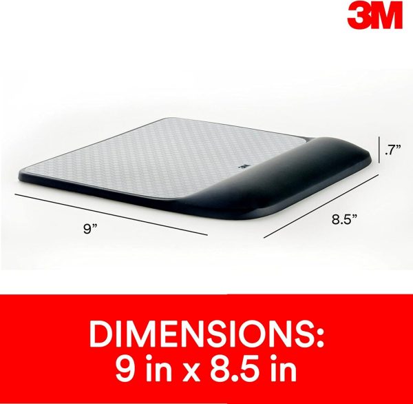 3M Precise Mouse Pad with Gel Wrist Rest, Soothing 3M Gel Technology and Satin Smooth Cover for All Day Comfort, Optical Mouse Performance and Battery Saving Design (MW85B), Extended, Black - Image 9