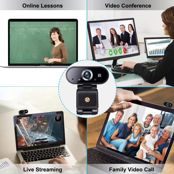 Webcam HD 1080P Video, Buit-in Microphone, Computer USB Web Cam with Tripod and Privacy Cover, Plug and Play, PC Webcam for Video Calling, Conferencing, Compatible with Desktop, Laptop - Image 2