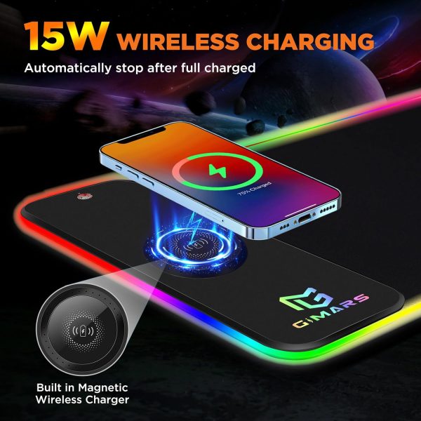 Gimars RGB Gaming Mouse Pad,15W Wireless Charging Mousepad with 10 Light Modes, Large Mousepad with Premium Smooth Surface, Non-Slip Mouse Mat for Gaming, Desk, PC,Office, 31.5x11.8x0.16inch - Image 5