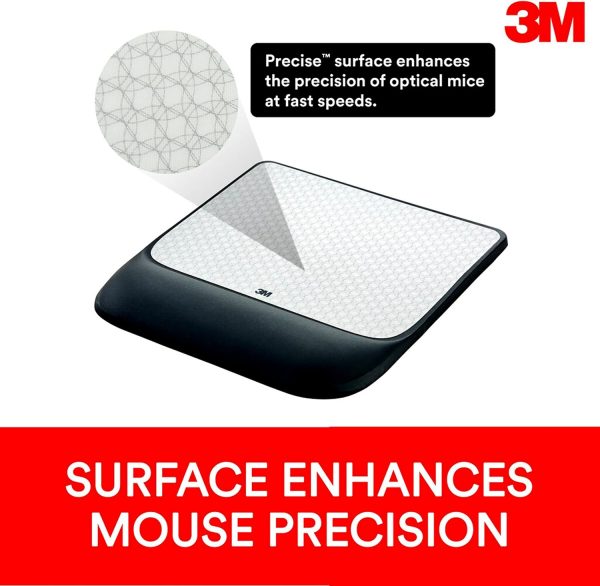 3M Precise Mouse Pad with Gel Wrist Rest, Soothing 3M Gel Technology and Satin Smooth Cover for All Day Comfort, Optical Mouse Performance and Battery Saving Design (MW85B), Extended, Black - Image 7