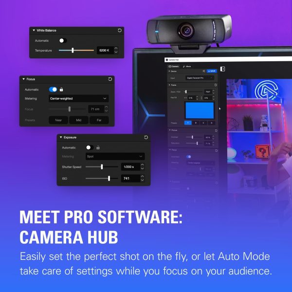 Elgato Facecam Pro, True 4K60 Ultra HD Webcam for Live Streaming, Gaming, Video Calls, Advanced Light Correction, DSLR Style Control, Wide Angle, Works with OBS, Teams,Zoom, PC/Mac, Black - Image 5