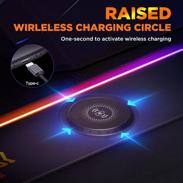 Gimars RGB Gaming Mouse Pad,15W Wireless Charging Mousepad with 10 Light Modes, Large Mousepad with Premium Smooth Surface, Non-Slip Mouse Mat for Gaming, Desk, PC,Office, 31.5x11.8x0.16inch - Image 9