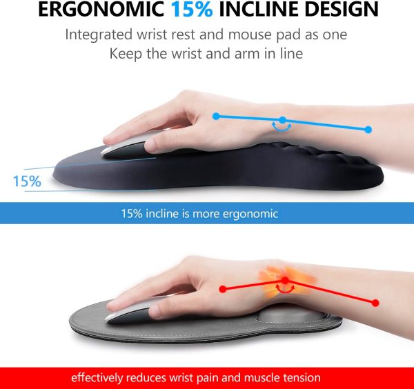 Mouse Pad Wrist Support, Laokiiy 2 in1 Keyboard Wrist Rest+ Ergonomic Mouse Pad, Non-Slip Wrist Rest for Computer Keyboard, Made Easy Typing & Relieve Wrist Pain（Black) - Image 5
