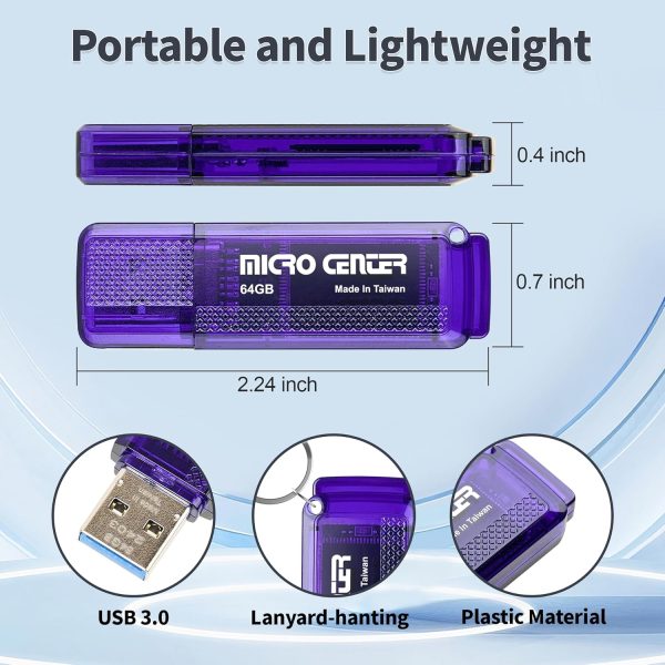 INLAND Micro Center SuperSpeed 10 Pack 64GB USB 3.0 Flash Drive Gum Size Memory Stick Thumb Drive Data Storage Jump Drive, 10X Faster Than USB 2.0 USB Drive (64G 10-Pack) - Image 3
