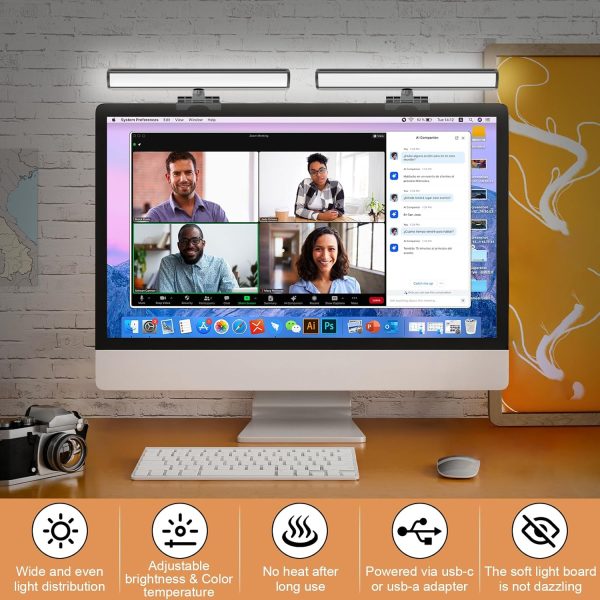 Video Conference Lighting, Webcam Monitor Light Bar Over Computer, LED Laptop Light Kit for Zoom, Podcast, Streaming, Studio, Ring Light Alternative with Dimmable & Flicker-Free Light - Image 2